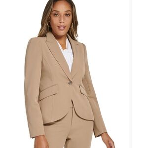 Tommy Hilfiger Women's Twill Puffed-Sleeve One-Button Blazer